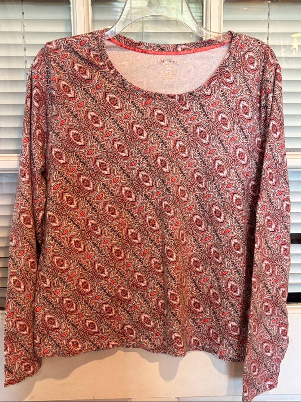White Stag Long Sleeve Paisley Tee in Red and Cream